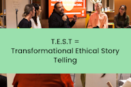 Panel discussion on Transformational Ethical Storytelling (T.E.S.T.) with diverse speakers, emphasising ethical storytelling practices.